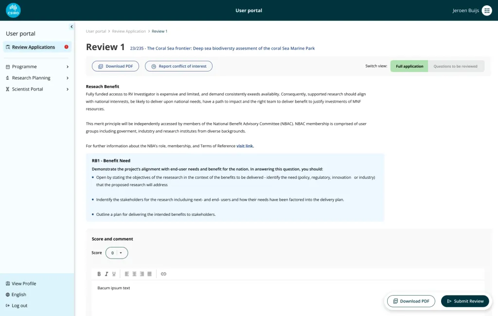 Portal Reviewer - CSIRO - Review detail